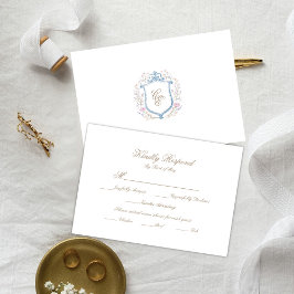 Floral Wedding Monogram Crest RSVP Card Kaartje