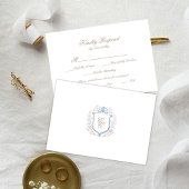 Floral Wedding Monogram Crest RSVP Card Kaartje