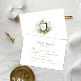 Floral Wedding Monogram Crest RSVP Card Kaartje