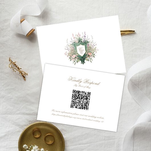 Floral Wedding Monogram Crest RSVP Card Kaartje