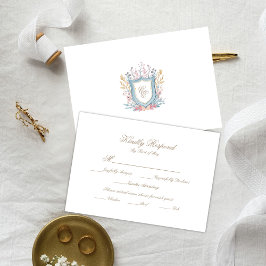 Floral Wedding Monogram Crest RSVP Card Kaartje