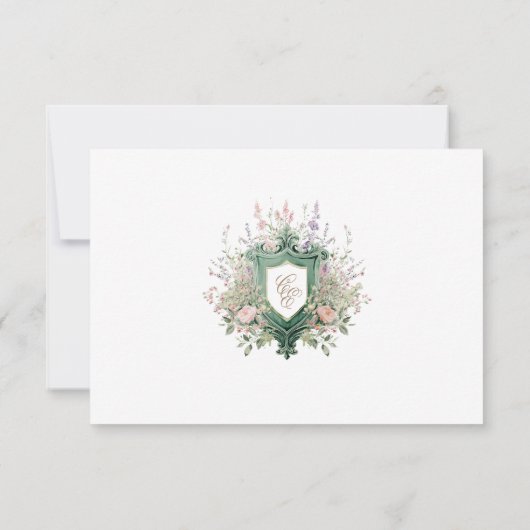 Floral Wedding Monogram Crest RSVP Card Kaartje (Achterkant)