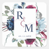 Floral Wedding Monogram Envelope Seal / Favor Vierkante Sticker (Voorkant)