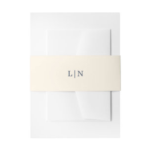 Floral Wedding   Monogram marine en crème Uitnodigingen Wikkel