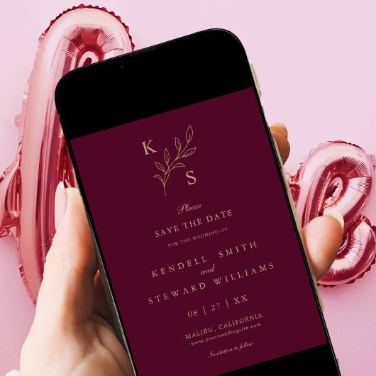 Floral Wedding Monogram Minimalist Save the Date