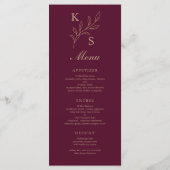 Floral Wedding Monogram Minimalistisch Menu (Achterkant)
