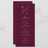 Floral Wedding Monogram Minimalistisch Menu (Voorkant / Achterkant)