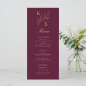 Floral Wedding Monogram Minimalistisch Menu (Staand voorkant)