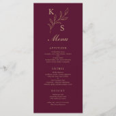 Floral Wedding Monogram Minimalistisch Menu (Voorkant)