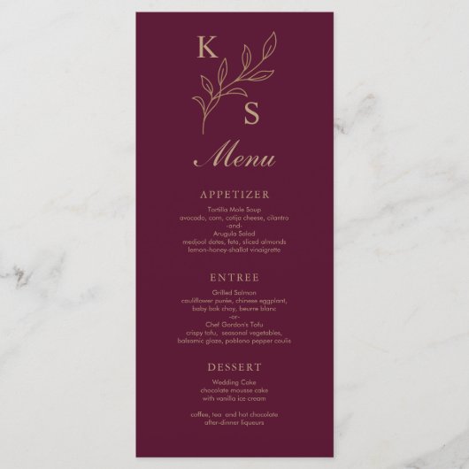 Floral Wedding Monogram Minimalistisch Menu (Voorkant)