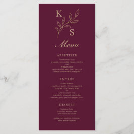 Floral Wedding Monogram Minimalistisch Menu