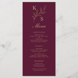 Floral Wedding Monogram Minimalistisch Menu