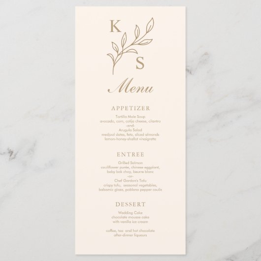 Floral Wedding Monogram Minimalistisch Menu (Achterkant)