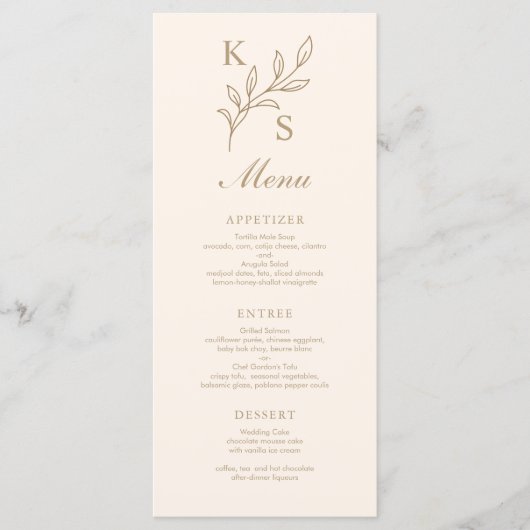 Floral Wedding Monogram Minimalistisch Menu (Voorkant)