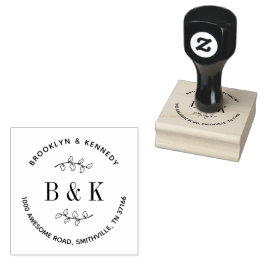 Floral Wedding Monogram Paar Naam Terug Adres Rubberstempel