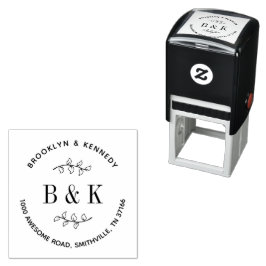 Floral Wedding Monogram Paar Naam Terug Adres Zelfinktende Stempel