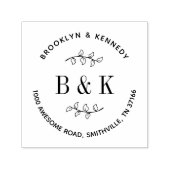 Floral Wedding Monogram Paar Naam Terug Adres Zelfinktende Stempel (Design)