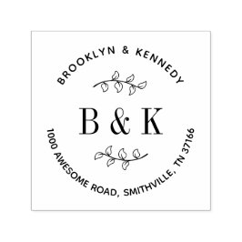 Floral Wedding Monogram Paar Naam Terug Adres Zelfinktende Stempel