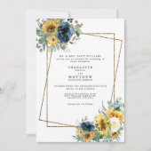 Floral Wedding Parents Blue and Yellow Waterverf Kaart (Voorkant)