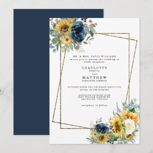 Floral Wedding Parents Blue and Yellow Waterverf Kaart
