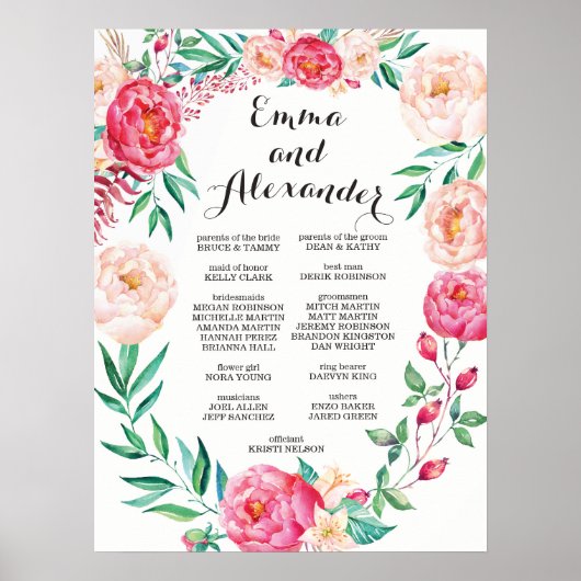 Floral Wedding Party Sign/Welcome Sign Poster (Voorkant)