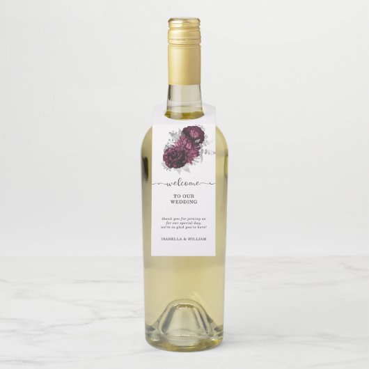 Floral Wedding Personalized Burgundy Flessenhanger (Op fles)