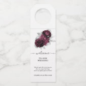 Floral Wedding Personalized Burgundy Flessenhanger (Voorkant)