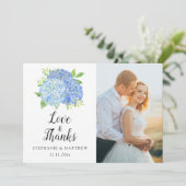 Floral Wedding Photo Blue Hydrangea Waterverf Bedankkaart (Staand voorkant)