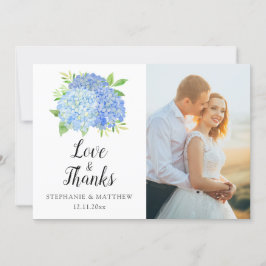 Floral Wedding Photo Blue Hydrangea Waterverf Bedankkaart