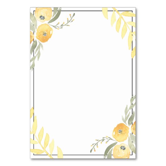 Floral Wedding Place Cards Yellow Kaart (Achterkant)