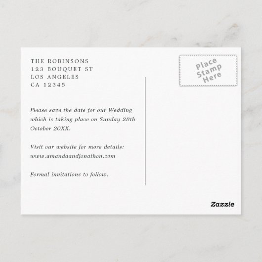 Floral Wedding Plum en Navy Briefkaart (Achterkant)