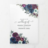 Floral Wedding Plum en Navy Drieluik Uitnodiging (Cover)