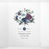 Floral Wedding Plum en Navy Drieluik Uitnodiging (Binnenkant midden)