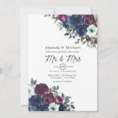 Floral Wedding Plum en Navy Kaart (Voorkant)