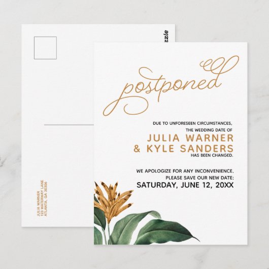 Floral Wedding Postponed Briefkaart (Voorkant / Achterkant)