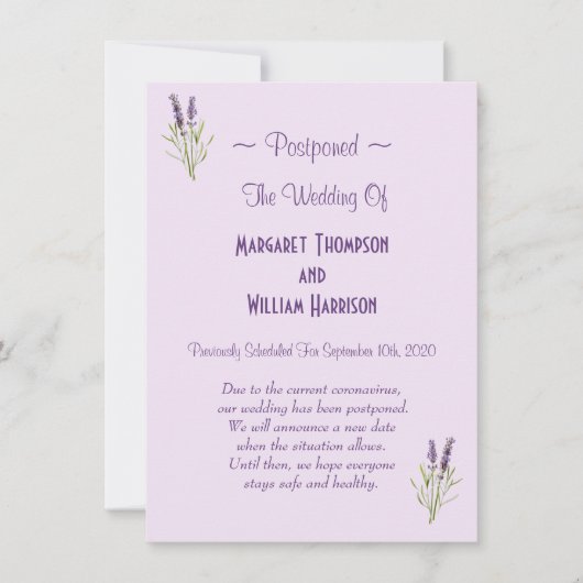 Floral Wedding Postponement Cancel Virus COVID-19 Kaart (Voorkant)
