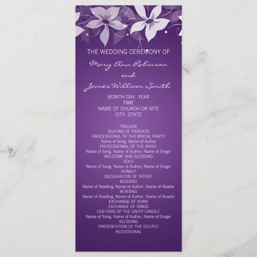 Floral Wedding Program Exotic Blooms Paars Programmakaart (Voorkant)