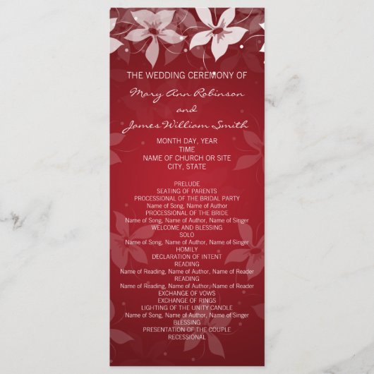 Floral Wedding Program Exotic Blooms Red Programmakaart (Voorkant)