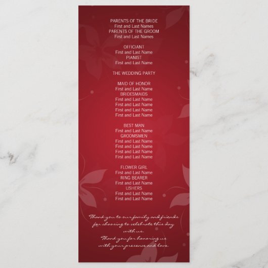 Floral Wedding Program Exotic Blooms Red Programmakaart (Achterkant)