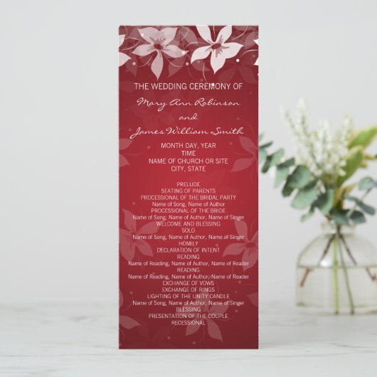 Floral Wedding Program Exotic Blooms Red Programmakaart (Staand voorkant)