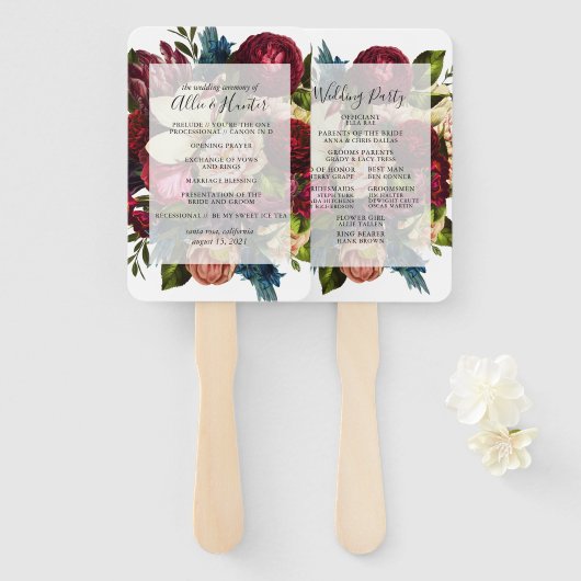 Floral Wedding Program Fan Handwaaier (Voorkant en achterkant)