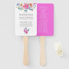 Floral Wedding Program voor hotroze Waterverf Handwaaier