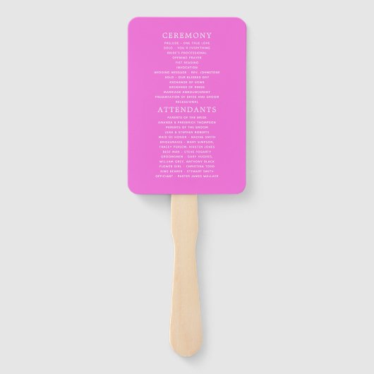 Floral Wedding Program voor hotroze Waterverf Handwaaier (Achterkant)