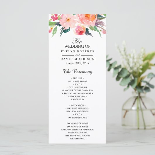 Floral Wedding Program voor Waterverf Programmakaart (Staand voorkant)