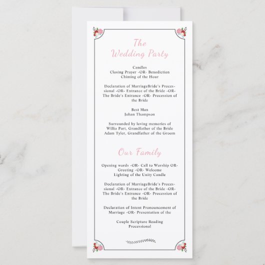 Floral Wedding Programma Sjabloon (Achterkant)