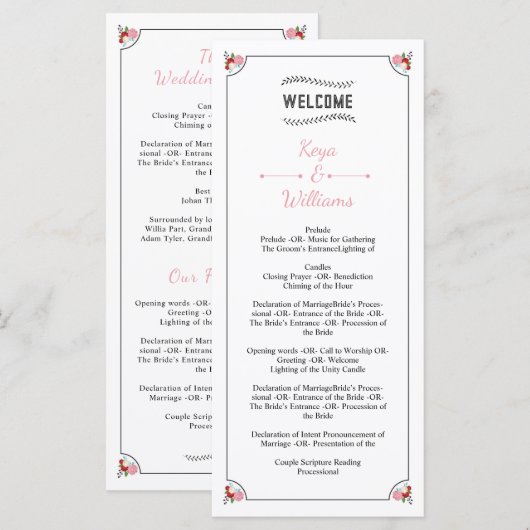 Floral Wedding Programma Sjabloon (Voorkant / Achterkant)