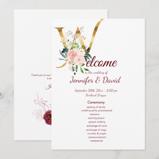 Floral Wedding Programme Programmakaart (Voorkant / Achterkant)