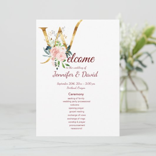 Floral Wedding Programme Programmakaart (Staand voorkant)