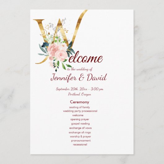 Floral Wedding Programme Programmakaart (Voorkant)