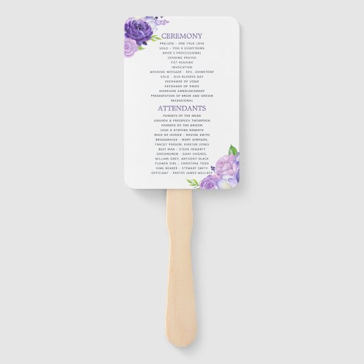 Floral Wedding Programme ultra Violet Waterverf Handwaaier (Achterkant)